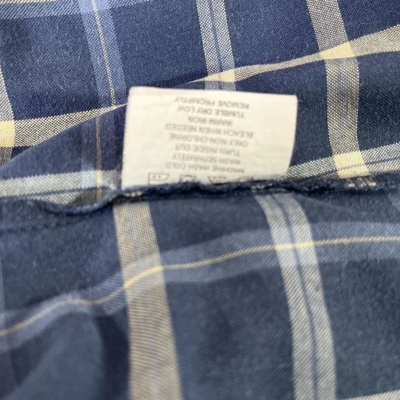 Wrangler Mens Button Down Shirt LG Blue Plaid Short Sleeve Rugged Wear Outdoors - Picture 8 of 10